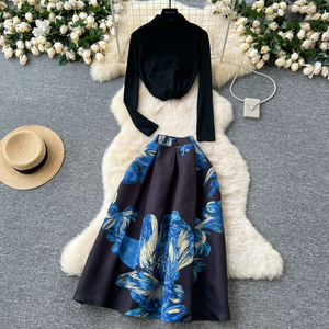 Set Vintage 2 pezzi per donna Top e vita alta gonne sottili Set di abbigliamento all'ingrosso - Product Image 1
