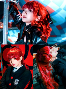 Perruque queue de cheval avec frange Kasumi Yoshizawa <span class=keywords><strong>Cosplay</strong></span> 22'' longue bouclée style anime, tresses couleur vin pour femmes, costumes d'Halloween et fêtes - Product Image 2