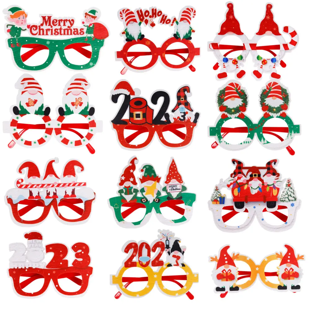 2023 Cheap Wholesale Custom Felt Cloth Plastic Party Decoration Photo Booth Props Christmas Glasses