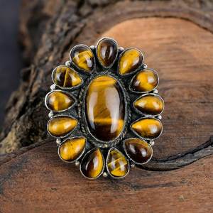 Bague en argent sterling avec pierres précieuses œil de tigre faite à la main, cadeau de Noël parfait - Product Image 4