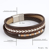 Punk multicouche tressé en cuir en acier inoxydable fermoir magnétique Bracelet mode marron couleurs hommes Bracelet en cuir