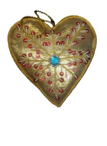 Beautiful Handmade Zari Embroidery Heart in Custom Christmas Hanging Ornament Shape Trusted Supplier Manufacturer's Zari Flower - Product Image 6