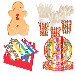 DAMAI - Juego de Platos, Vasos y Servilletas de Papel con Diseño de Hombre de Jengibre Sonriente para Fiestas Navideñas - Product Image 3