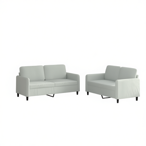 Light Grey Living Room <b>Sofa</b> Set Fabric Modern Upholstered Square Arm Tight Back Metal <b>Legs</b> - Product Image 1