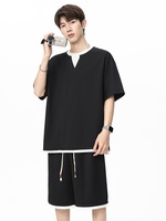 Conjunto de Dos Piezas Acme para Hombre, Camiseta con Cuello en V, Sensación Refrescante, Transpirable, Ligero, para Deportes al Aire Libre, Holgado, 100%