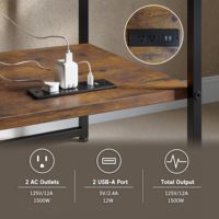 Table d'appoint noire de style industriel avec port de charge USB et prise de courant pour le salon, le bureau, la chambre à coucher, décoration