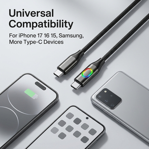 USB C TO USB C CABLE 1M 100W <span class=keywords><strong>ชาร์จ</strong></span>เร็วไฟ LED ตัวบ่งชี้ที่ถักไนลอนสีดำสำหรับแล็ปท็อป MacBook iPhone Samsung - Product Image 3
