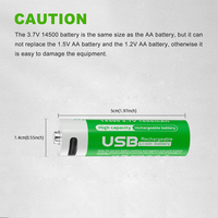 Baterai Lithium Ion PUJIMAX 3.7V 1000mAh 2PCS Kemasan Kartu Hisap Pengisian Daya Port USB Tipe C Baterai Isi Ulang 14500 3.7V