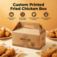 Boîte à poulet frit en papier kraft personnalisée avec poignée, emballage alimentaire à emporter, boîte à emporter résistante à la graisse, boîte à fast-food HONPAK