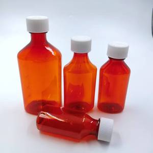 Пластиковая бутылка из ПЭТ янтарного цвета для жидких лекарств, 1, 2, 3, 4, 6, 8 унций, с овальной крышкой с защитой от детей - Product Image 1