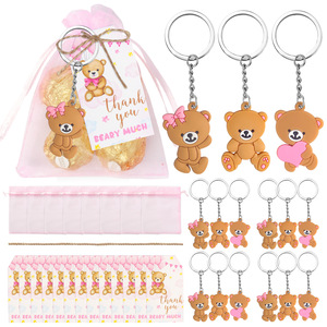 DAMAI Pink Blue <b>Cute</b> <b>Bear</b> Keychains Set With Pink Organza Bags Thank You Tags For Baby Shower Birthday Party Favors - Product Image 1
