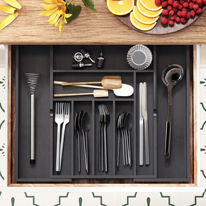Organizador de cajones extensible, caja de almacenamiento de cubiertos de cocina con múltiples compartimentos, rectangular, expandible para uso doméstico - Product Image 3