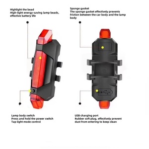 Feu arrière de vélo rechargeable par USB, lumière d'avertissement de sécurité pour la conduite nocturne, éclairage LED haute luminosité pour le cyclisme en extérieur - Product Image 4