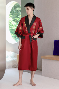 Ecowalson Peignoir Kimono Robe de Chambre Vêtement de Maison Grande Taille <span class=keywords><strong>Homme</strong></span> Broderie Dragon Chinois Robe de Nuit <span class=keywords><strong>Homme</strong></span> Vêtement de Nuit Ample - Product Image 5