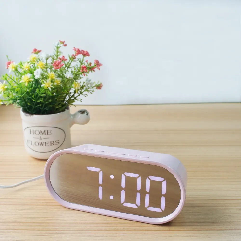 Lucu Cermin Tampilan LED Digital Alarm Meja Clock untuk Home Deco