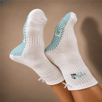 Chaussettes de yoga en coton blanc personnalisées pour femmes, antidérapantes, avec volants et broderie, chaussettes de Pilates