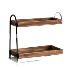 Étagère de rangement double couche en bois et fer forgé pour cuisine, salle de bain, cosmétiques, organisateur de comptoir multifonction à 2 niveaux - Product Image 2