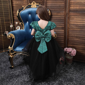 Robe de princesse pour enfants, en tulle à paillettes, coupe trapèze, col rond, costume de demoiselle d'honneur pour filles - Product Image 4