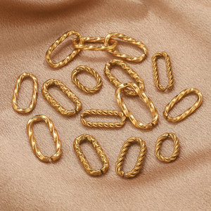 Textured Oval Link Connectors | PVD Gold Plated Stainless Steel Geometric Chain Links for DIY Bracelet Necklace Jewelry Making - Product Image 3