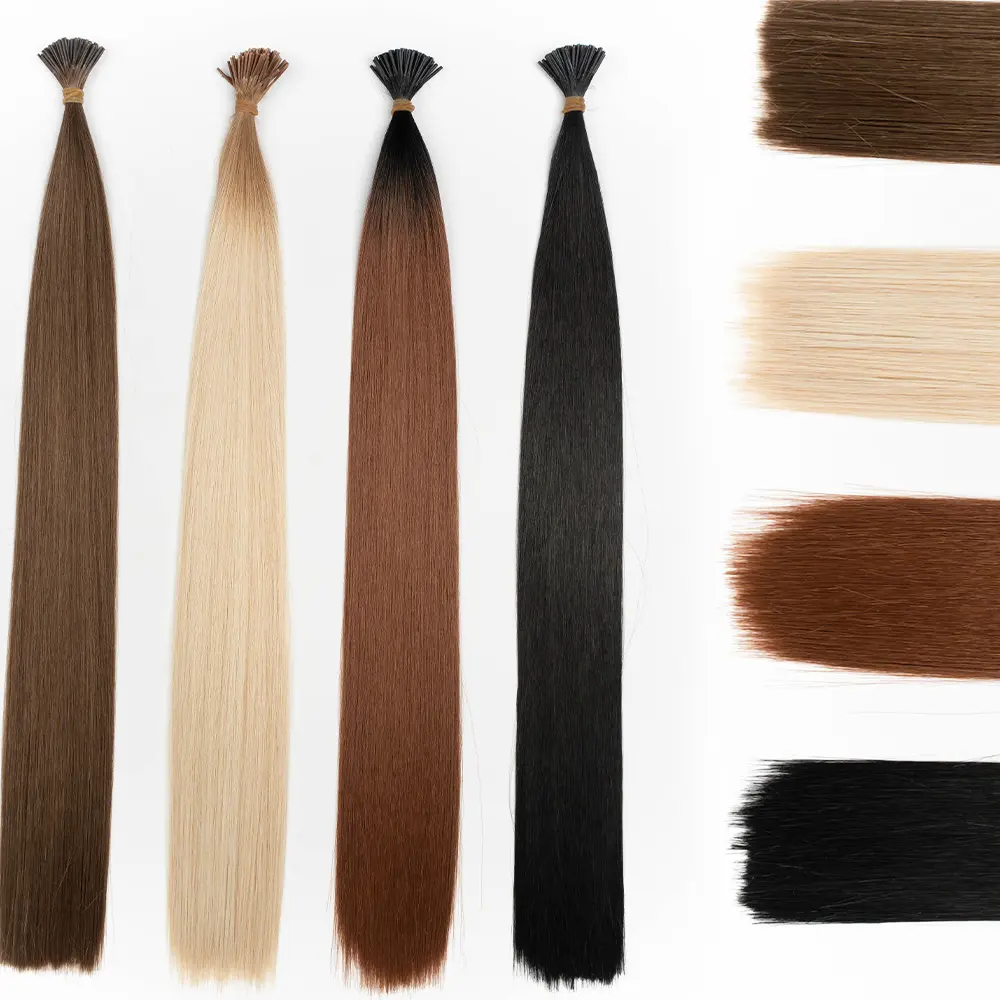 Wholesale Cheap Bone Straight 22 Inch Luxury Black Brown Pre-Bonded Heat Resistant Fiber I-Tip Stick Synthetic Hair Extension