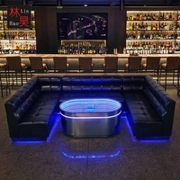 Haut de gamme Bar Lounge Restaurant Light Up Sofa Cafe Bege Conception de sièges de cabine en cuir