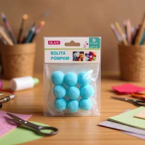 ILAN Pompons 3,0 cm 9 pièces Bleu Lac Fournitures d'artisanat - Product Image 3