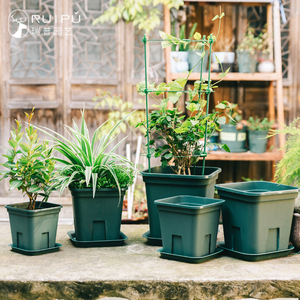 RuiPu Square Resin Flower <b>Pots</b> With Drainage Hole For Indoor Outdoor Plants Garden Use - Product Image 4