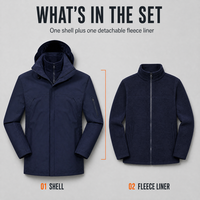 Veste d'hiver 3 en 1 pour homme, imperméable, coupe-vent, pour la randonnée en plein air, doublure en polaire, thermique, ski, capuche amovible, logo personnalisé OEM