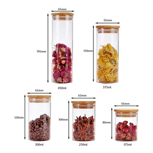 Gloway OEM hỗ trợ 18 Spec. Thực Phẩm Khô Borosilicate Chai Thủy Tinh Lọ Kín Nhà Bếp Tổ Chức Thực Phẩm Lưu Trữ Với Nắp Tre - Product Image 3