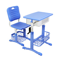 Bureau et chaise d'étude ergonomiques réglables avec 3 paniers à livres, structure métallique, mobilier scolaire confortable pour chambre et salle de classe