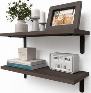 Ensemble d'étagères murales vintage en <span class=keywords><strong>bois</strong></span> et fer forgé, 2 pièces, pour chambre, cuisine, salle de bain, rangement d'épices, durables et robustes - Product Image 4