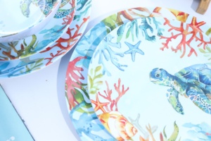 Nouvelle série Ocean, vaisselle en mélamine écologique sans BPA, assiette tortue de mer pour fête, assiettes rondes personnalisées - Product Image 4
