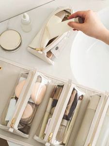 กระเป๋าเครื่องสำอางผู้หญิงแบบพับได้ PU แบบพกพาความจุขนาดกลาง 4-in-1 สำหรับเดินทางกันน้ำได้พรีเมี่ยมสำหรับชุดด็อปป์คิท - Product Image 6