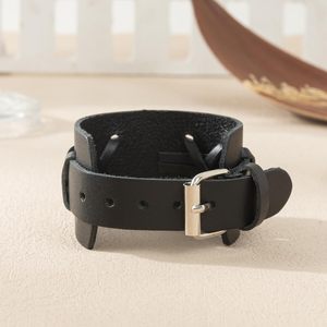 Pulsera de cuero Punk <span class=keywords><strong>Extra</strong></span> ancha ajustable para mujer y hombre pulsera de cuero para Rock gótico motocicleta bicicleta HipHop - Product Image 3