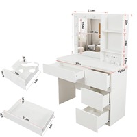 Meikeduo – Coiffeuse compacte moderne et durable pour chambre à coucher, avec miroir réglable et meuble de rangement en panneaux de particules