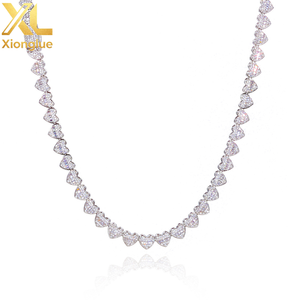 Cadena de tenis tipo racimo de 8mm con incrustaciones mixtas de circonitas y diseño de corazón baguette, bañada en plata, joyería fina - Product Image 4