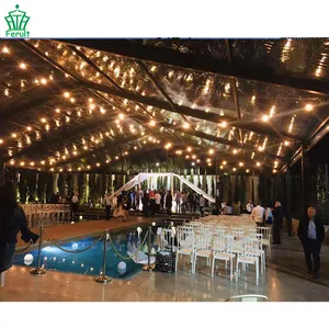 Personalización de alta calidad para eventos, tienda de fiesta de boda, tela de techo transparente con marco negro, cuatro lados de tienda de cristal para exteriores