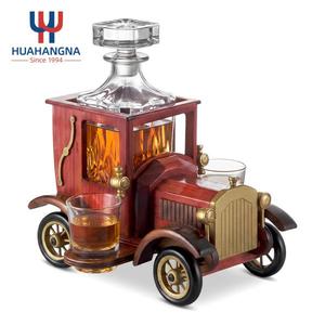 Unique Antique Car Shape Glass Liquor Whiskey Decanter Set with Wooden Stand and 2 Glasses for Men's Birthday Retirement <b>Gift</b> - Product Image 1