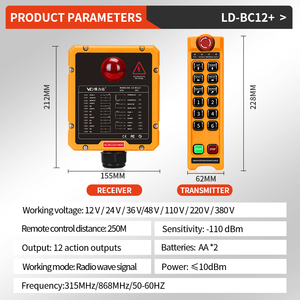 Télécommande radio industrielle WLD LD-BC12+ pour treuil, nacelle élévatrice, grue, camion, 868 MHz, sans fil RF, 12 boutons, portée 150/250 m - Product Image 1