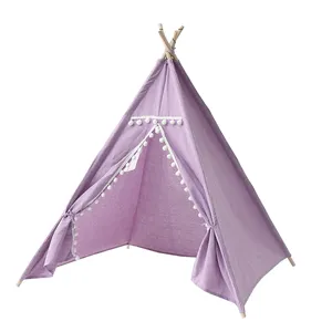 גבוהה באיכות נסיכת חמוד Ponpon עיצוב Led אור עץ מוט ילדי ילדים לשחק אוהל צעצוע אוהלים
