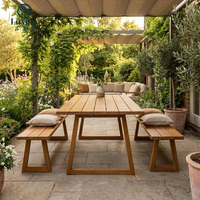 Ensemble de bancs en bois de teck naturel, durable, moderne, pour jardin, extérieur, plusieurs tailles disponibles, pour 10 personnes, idéal pour les loisirs