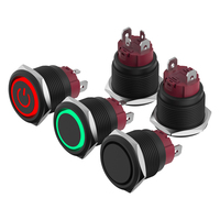 Interrupteur à bouton-poussoir métallique 19 mm, 15 A, courant élevé, auto-bloquant, contact 1NO, coque en alumine noire, IP65, design compact avec LED