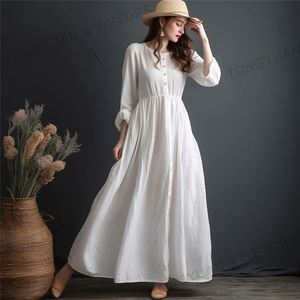 <span class=keywords><strong>Abito</strong></span> personalizzato di alta qualità Plus Size Maxi abbigliamento estivo a forma di smock vita tinta unita bianco cotone lino taglie forti abiti da <span class=keywords><strong>donna</strong></span> - Product Image 3