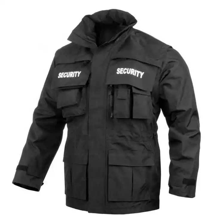 Custom Tactical Combat Jacket Guard Security Uniform Rip Stop Coat Men Winter Outdoor Wear Cargo Multi Pocket Black'