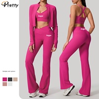 Ensemble de yoga 3 pièces sexy et respirant pour femme : veste courte zippée croisée et pantalon évasé, personnalisable avec logo