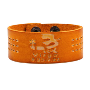 Pulsera de Cuero con Diseño de Constelación de Aries, Banda Ancha Naranja, Joyería Unisex, Artículo de Regalo - Product Image 5