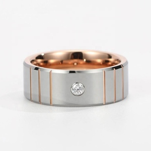 Godki — ensemble d'anneaux de mariage pour hommes, série True Love, couples cubiques, incrustation en or rose et en or blanc 18K - Product Image 2