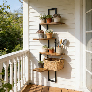 <span class=keywords><strong>Étagère</strong></span> d'angle flottante rustique à 4 niveaux, murale, <span class=keywords><strong>en</strong></span> <span class=keywords><strong>bois</strong></span> <span class=keywords><strong>et</strong></span> <span class=keywords><strong>en</strong></span> métal, pour le salon, la chambre à coucher, la salle de bain, la cuisine <span class=keywords><strong>et</strong></span> le bureau - Product Image 4