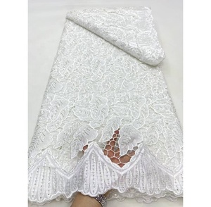 Toplace prezzo all'ingrosso <span class=keywords><strong>bianco</strong></span> <span class=keywords><strong>ricamato</strong></span> <span class=keywords><strong>Tulle</strong></span> dal cortile in rilievo Chiffon tessuto di pizzo matrimonio africano per abito da sposa - Product Image 2