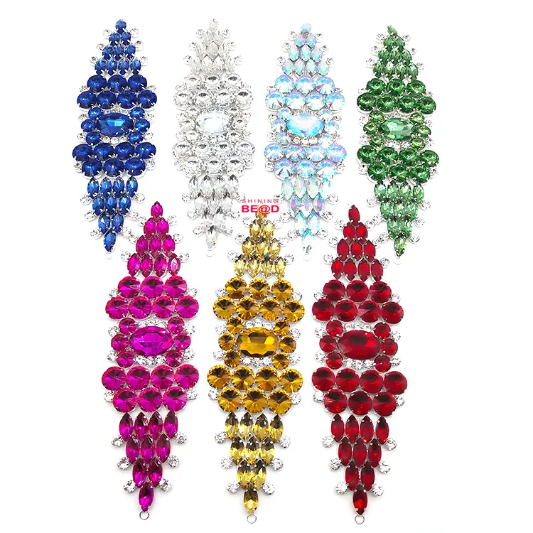Luxus Kristall Applique Mieder Patch große Größe auf mehrfarbigen Strass Applique für Braut Brautkleid Accessoires genäht